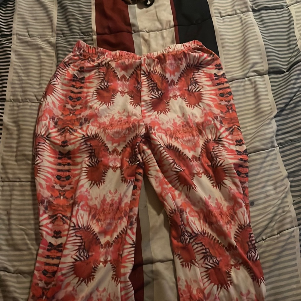 Red butterfly flare pants